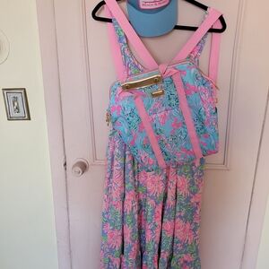 Floral Pastel Sundress with Matching Pink-Trim Backpack